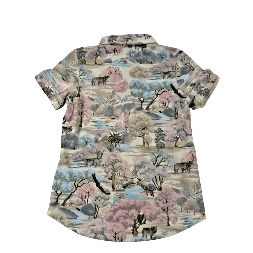 NWT Greyson Girls Scarlett Wolves Roam‎ Polo Shirt Wisteria Pink S Short Sleeve